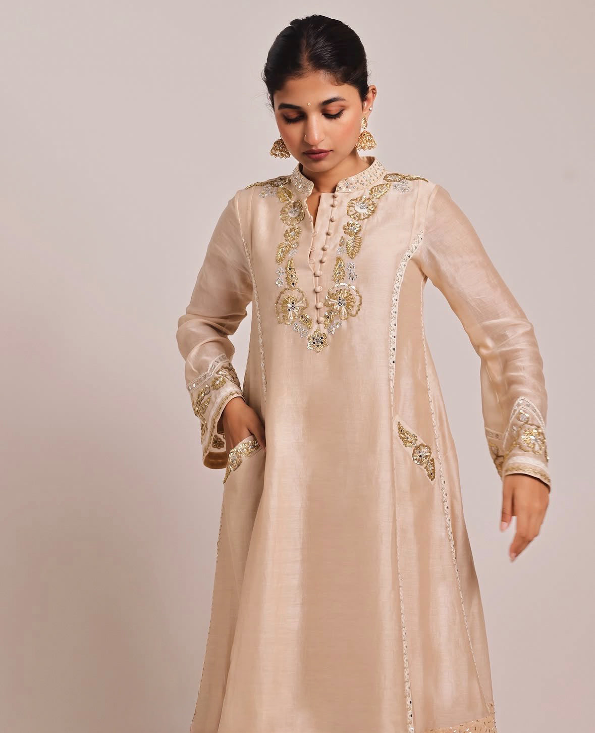 Nargis Cream Gold Suit Set