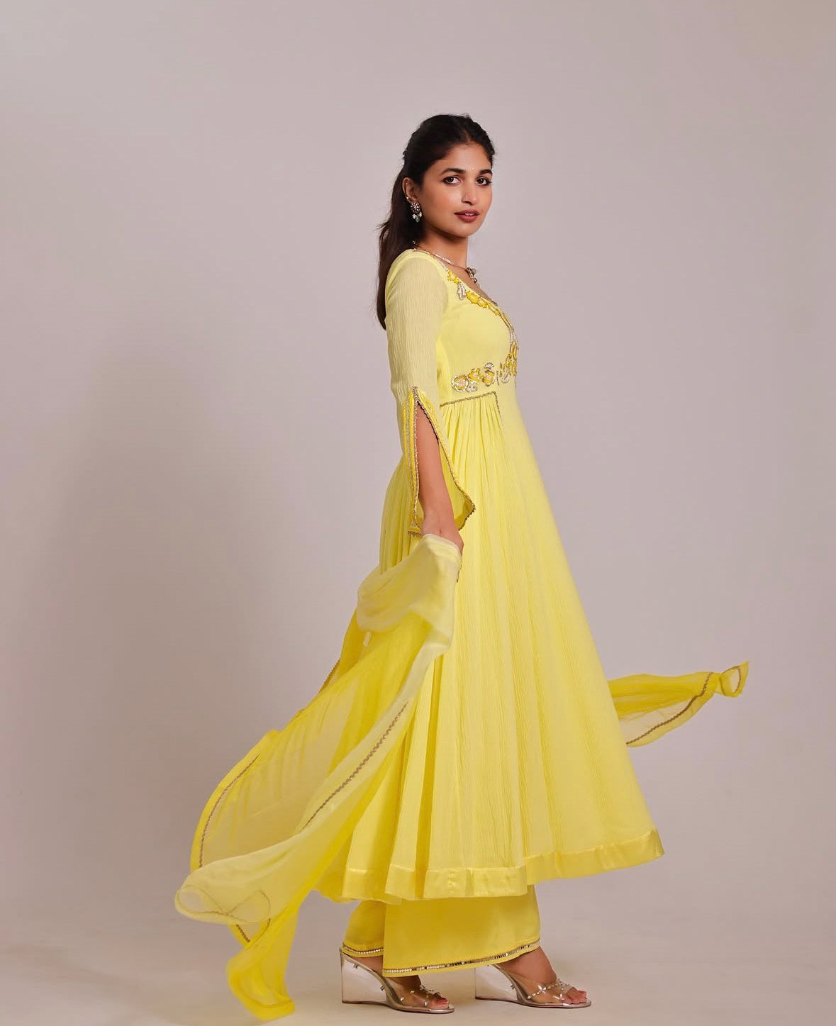 Nargis Yellow Sleeve Slit Anarkali Set