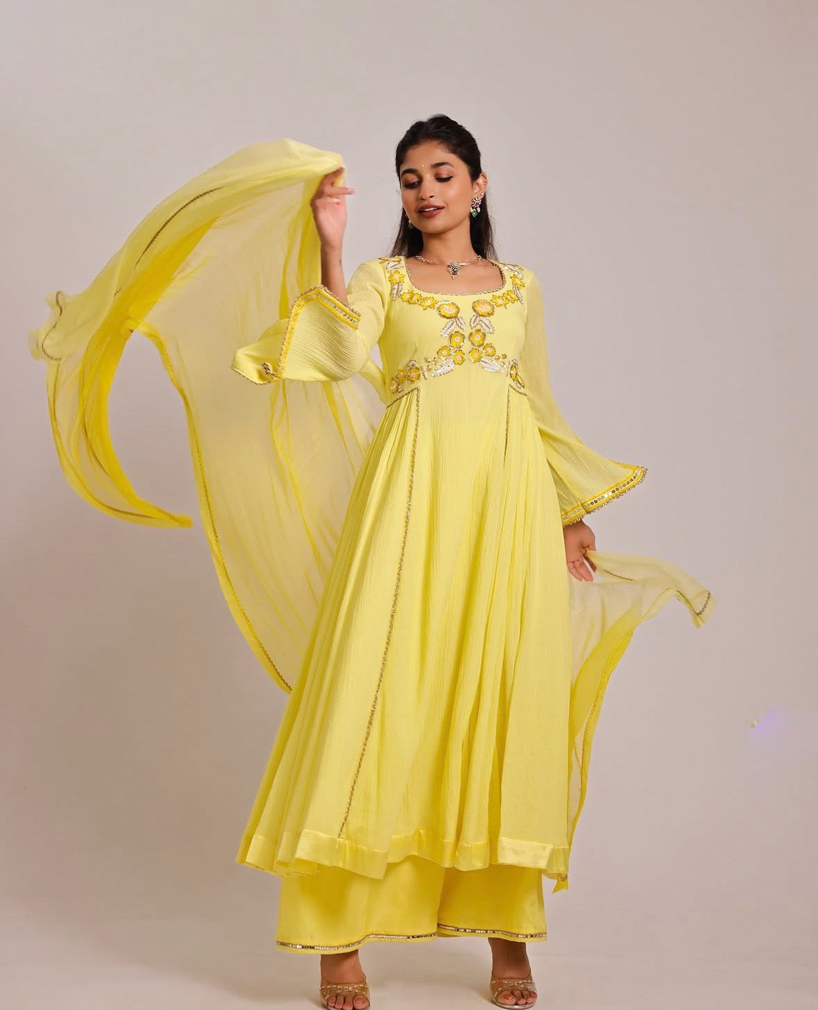 Nargis Yellow Sleeve Slit Anarkali Set