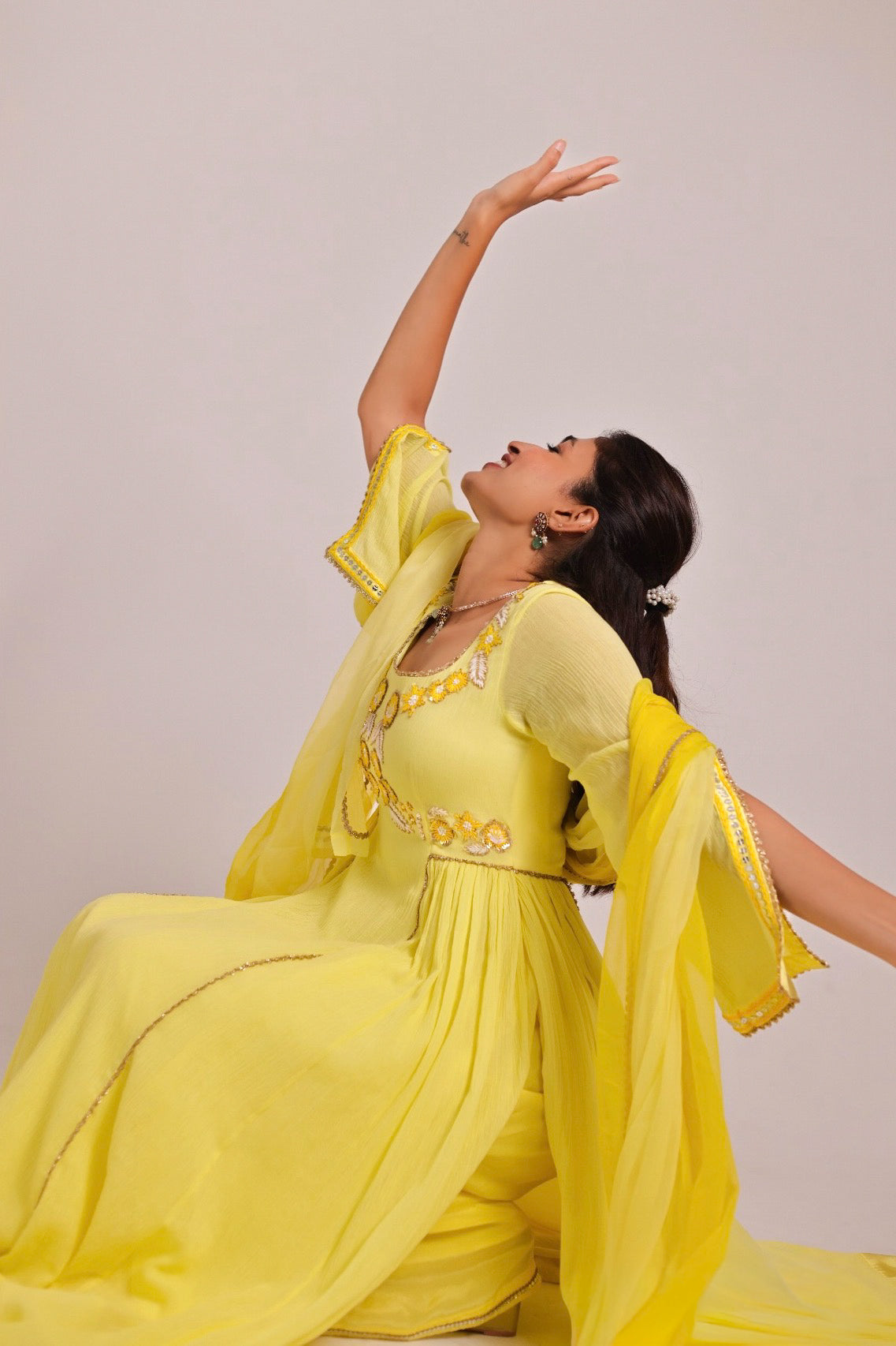 Nargis Yellow Sleeve Slit Anarkali Set