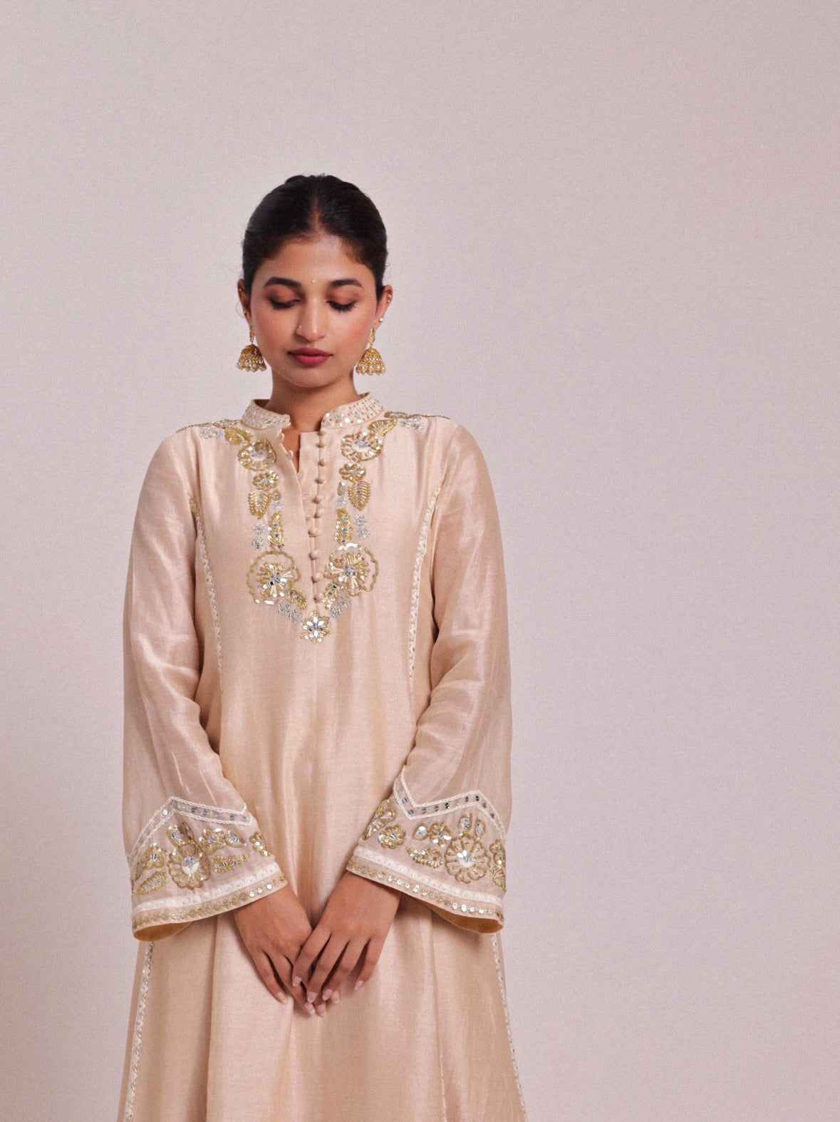 Nargis Cream Gold Suit Set