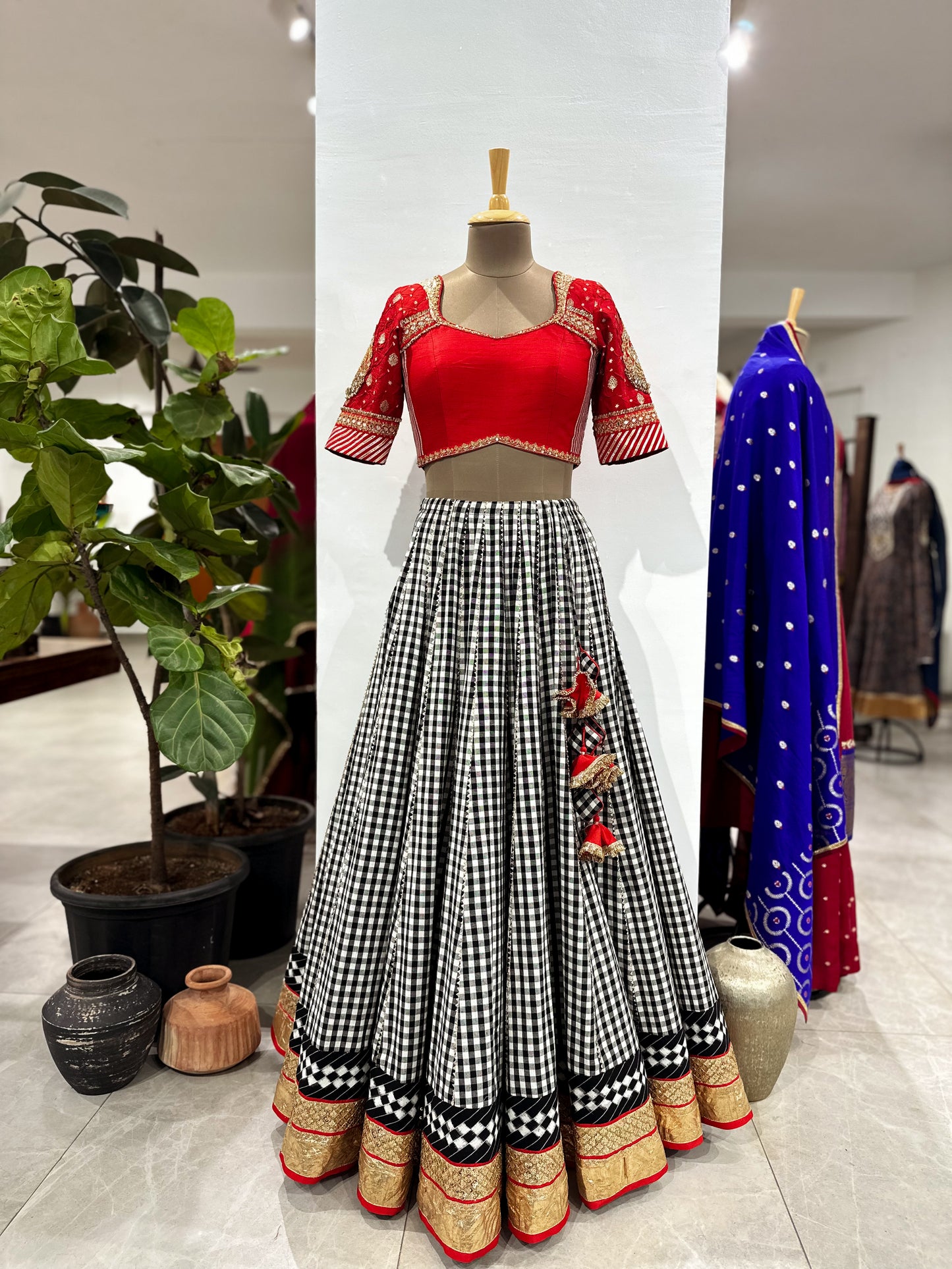 Handwoven Ikat Lehenga with Bandhani