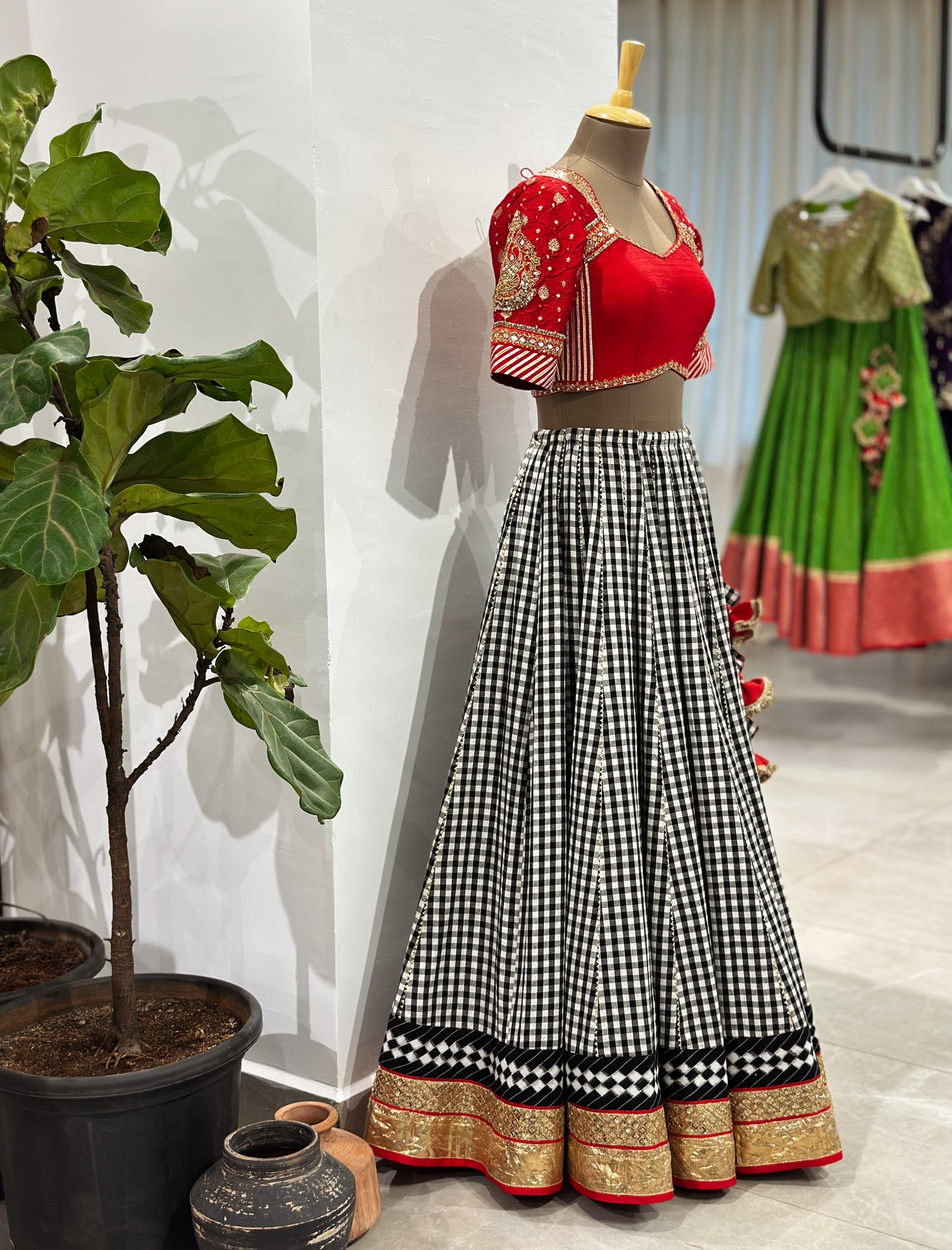 Handwoven Ikat Lehenga with Bandhani