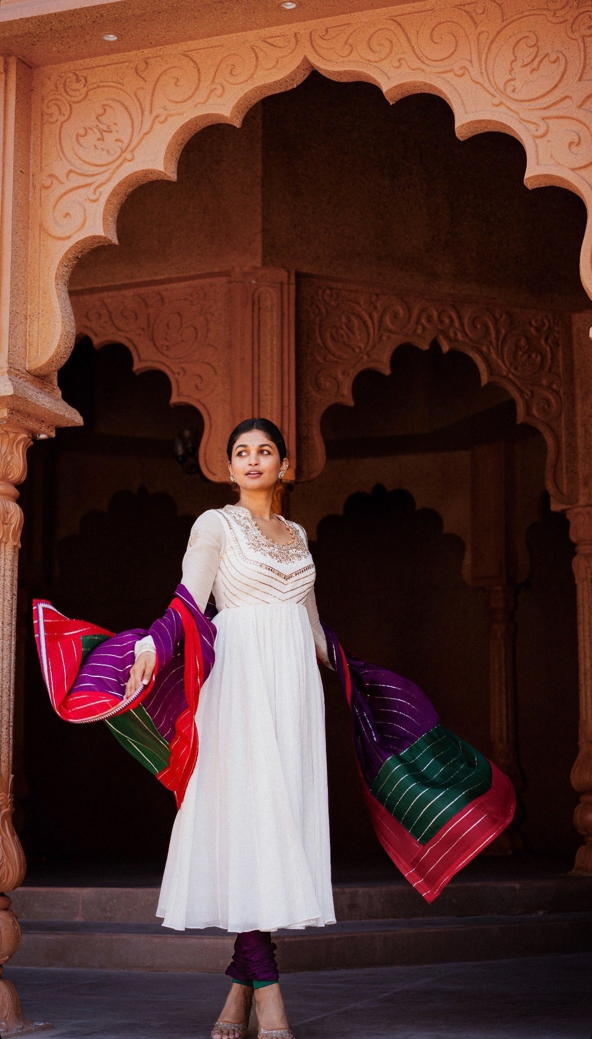 Chitrakatha White Anarkali Set