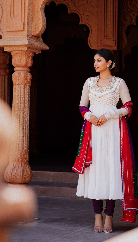 Chitrakatha White Anarkali Set