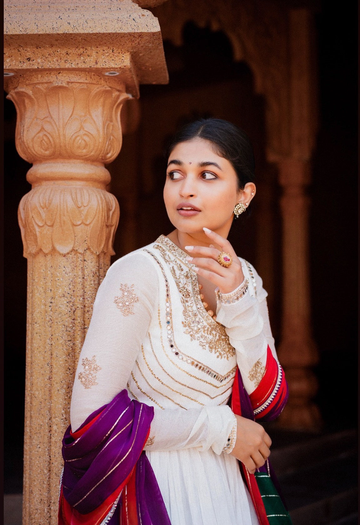 Chitrakatha White Anarkali Set