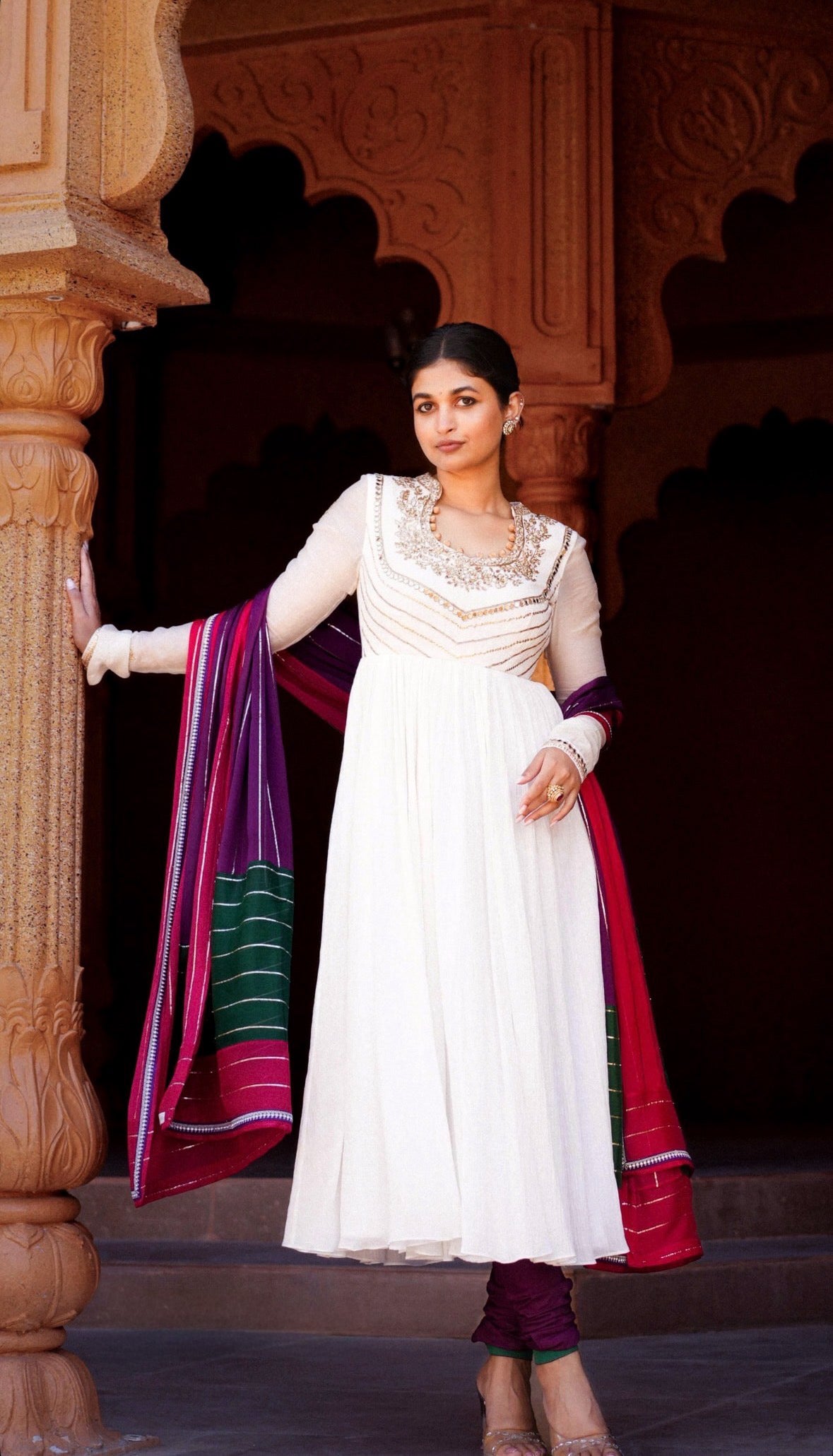 Chitrakatha White Anarkali Set