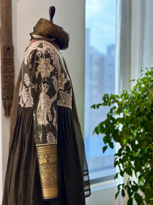 Chanderi Anarkali with Pushpa Vikreta Kalamkari
