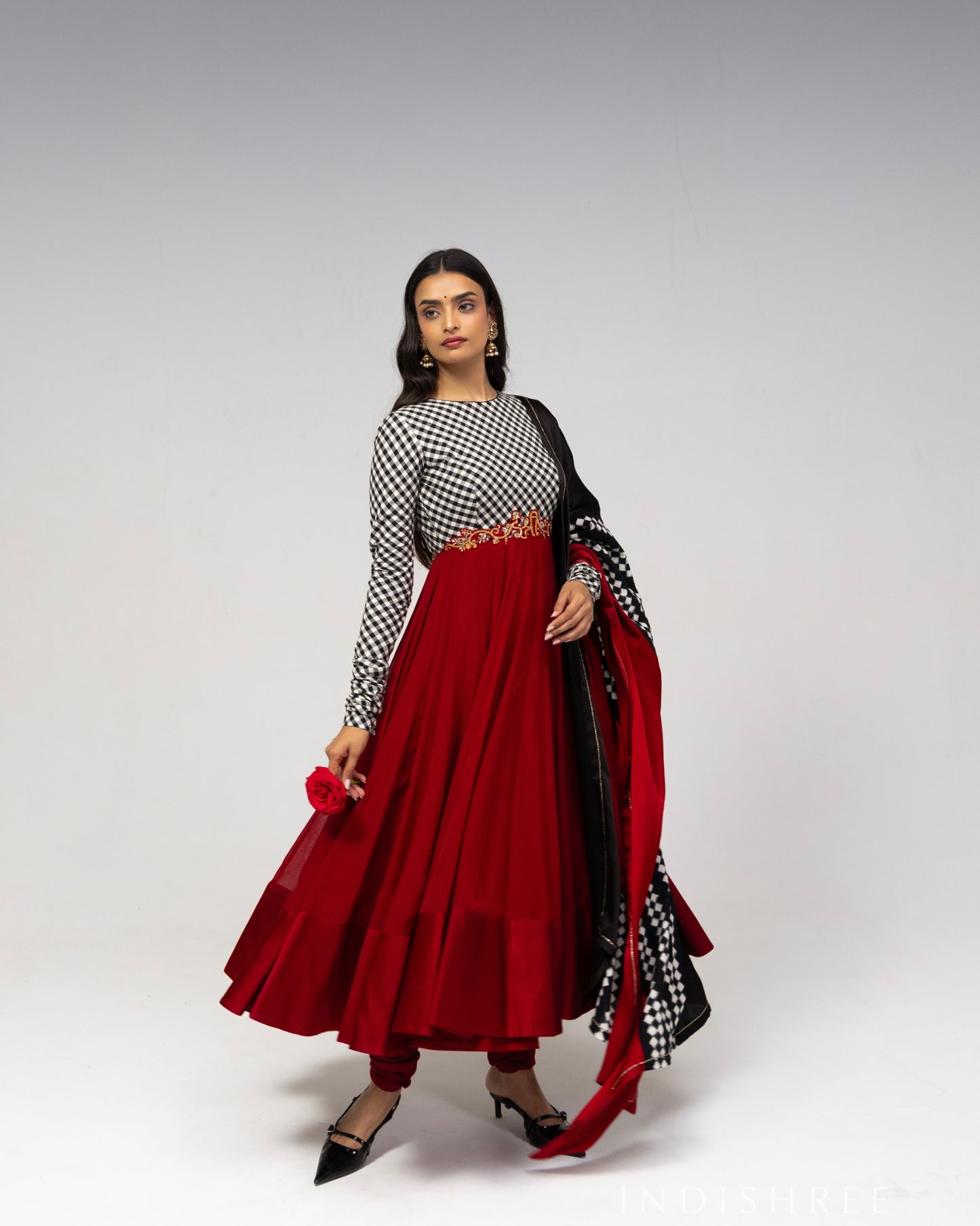 Roots Double Ikkat detailed Anarkali Set