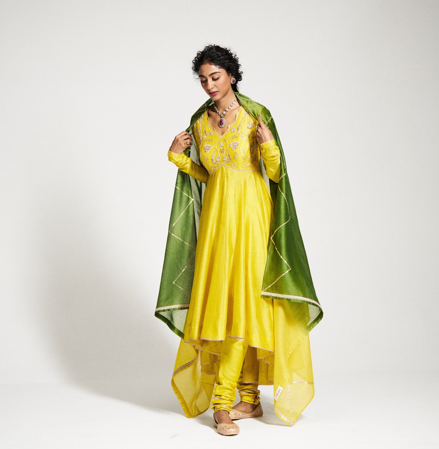 Pitta Yellow High-low Anarkali Set