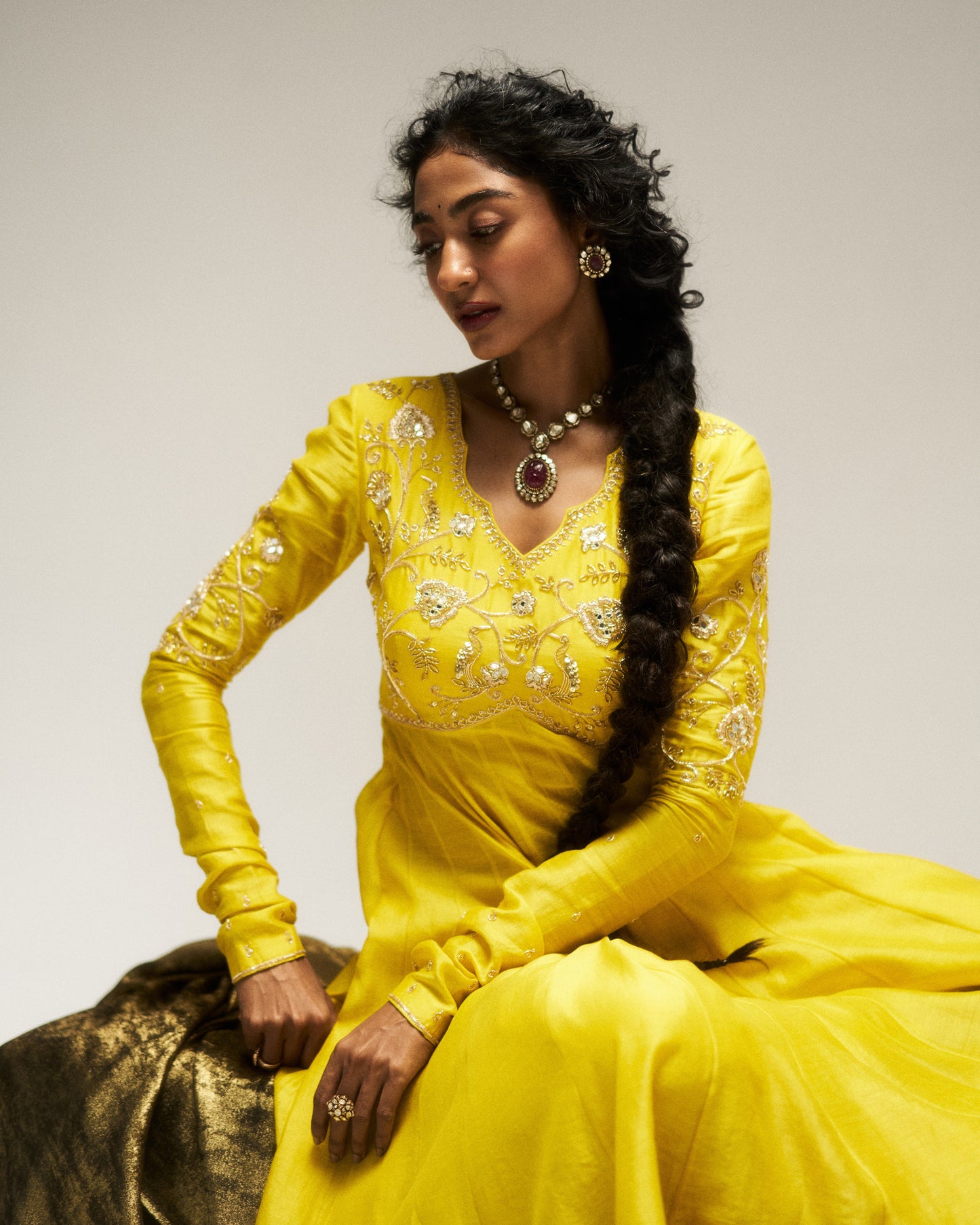 Pitta Yellow High-low Anarkali Set