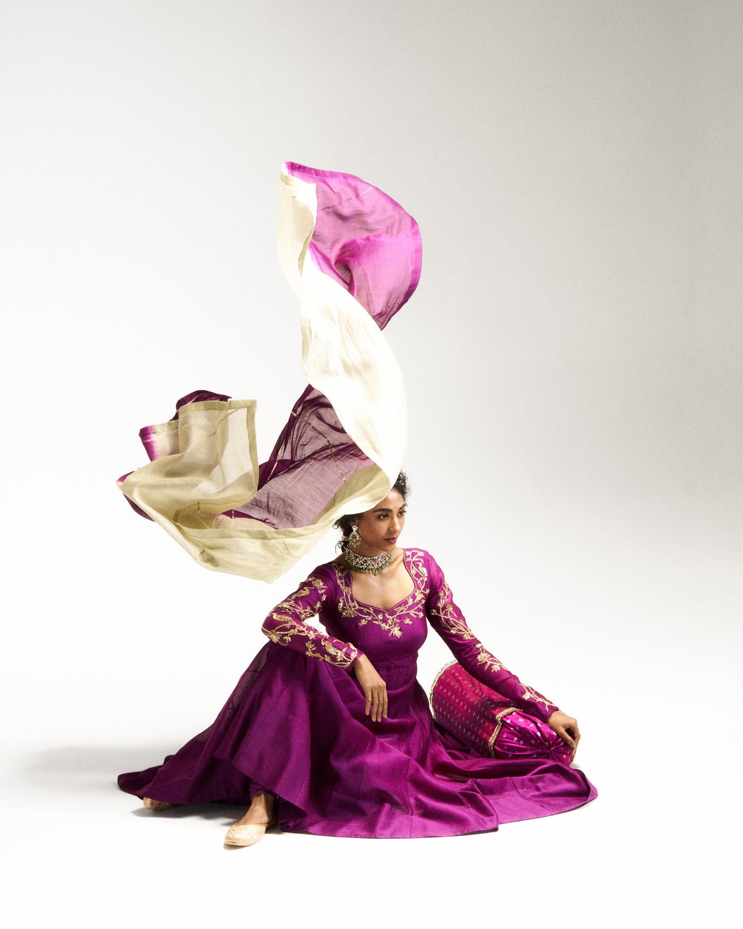 Pitta Purple bird themed sleeve detailed Anarkali Set