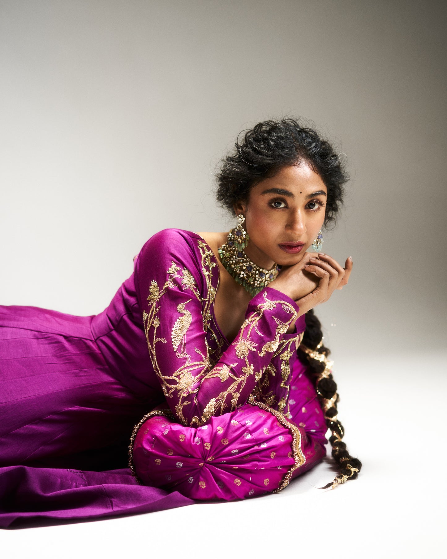 Pitta Purple bird themed sleeve detailed Anarkali Set