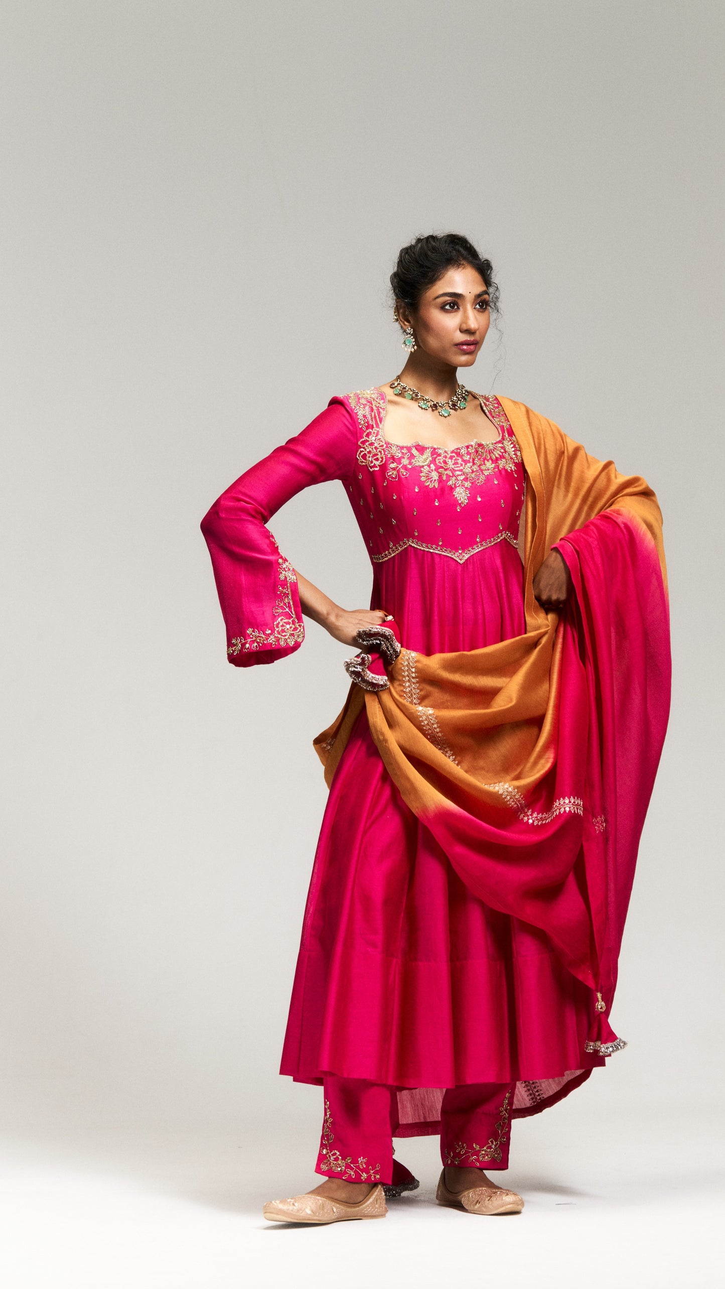 Pitta Pink Flared Sleeve n Pant Set