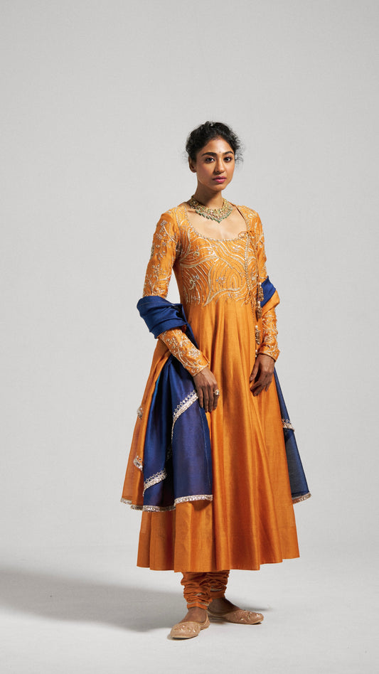 Pitta Orange Underwater Coral Themed Anarkali Set