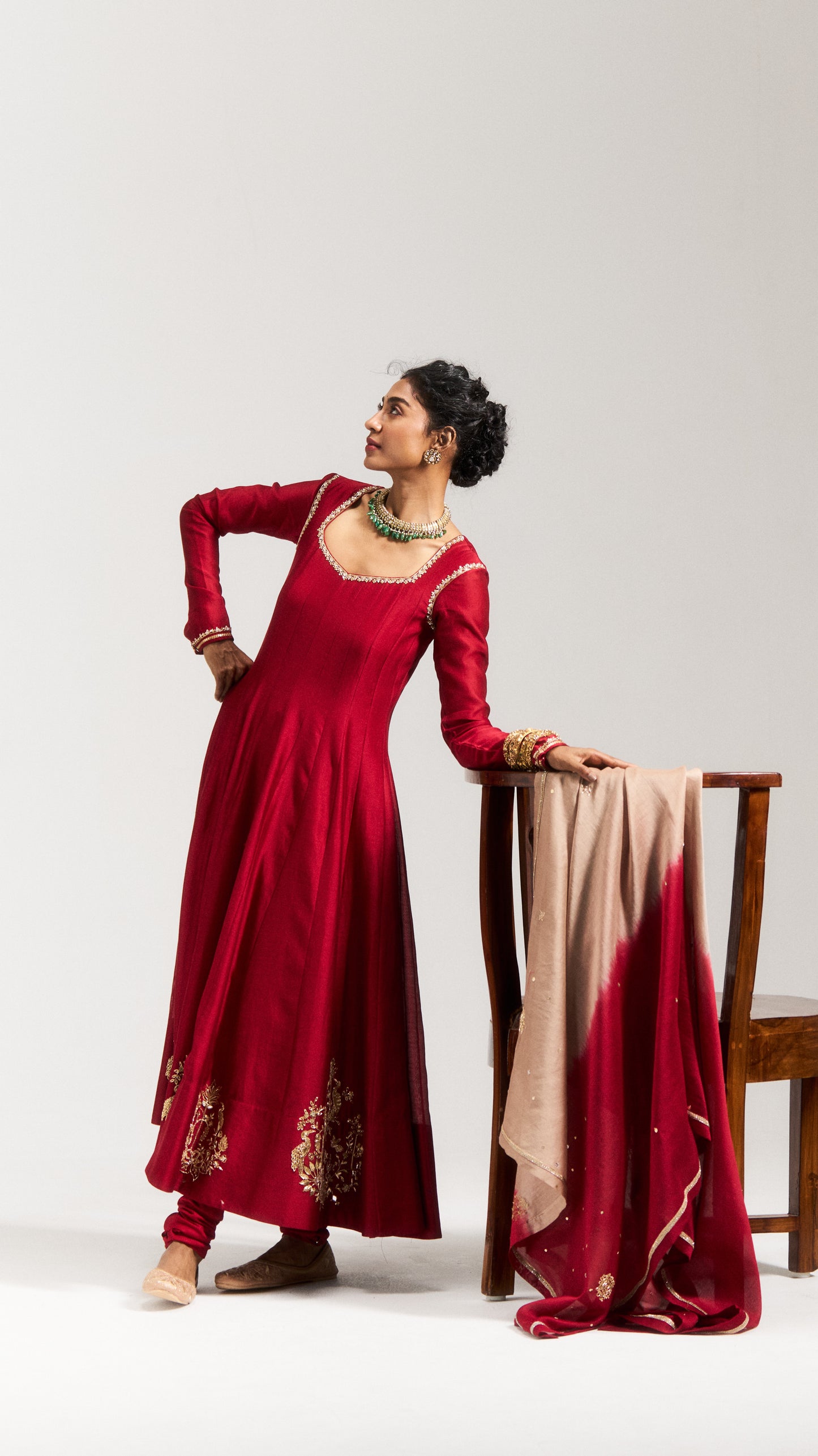 Pitta Maroon Border Motif Detailed Anarkali Set