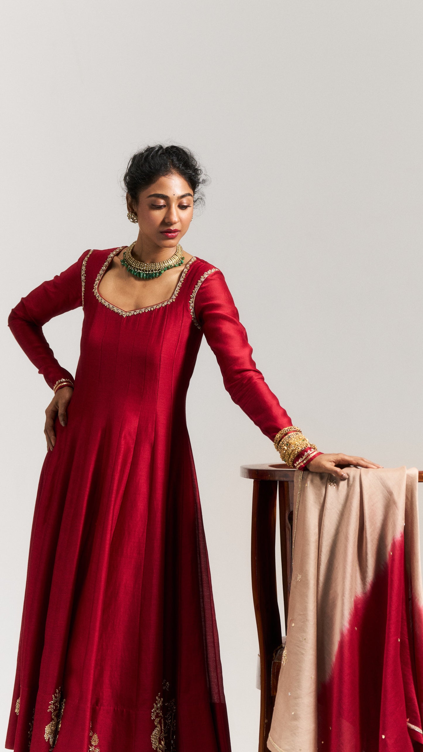 Pitta Maroon Border Motif Detailed Anarkali Set