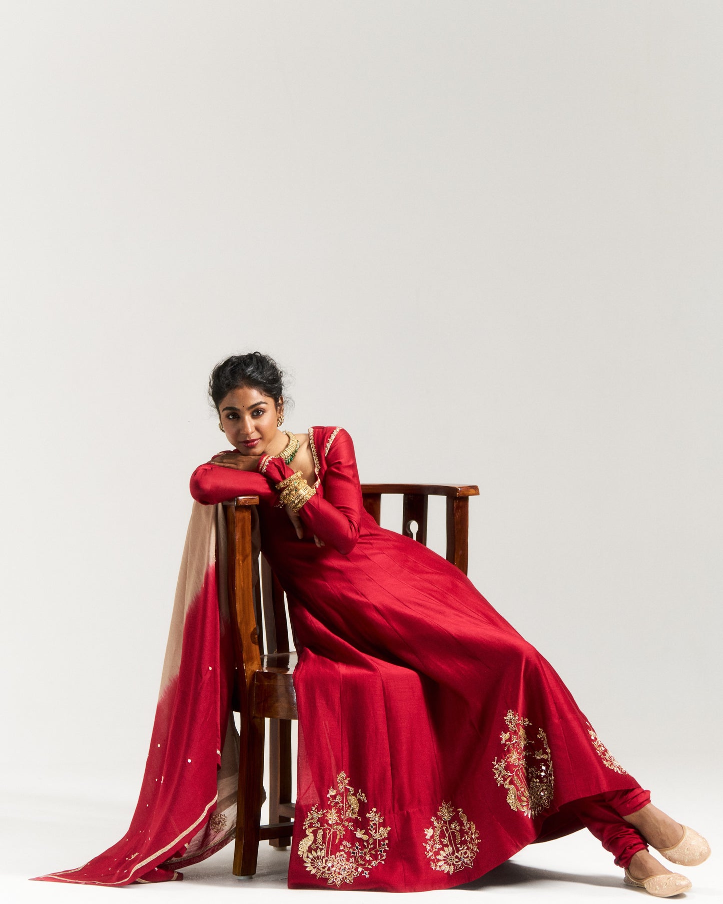 Pitta Maroon Border Motif Detailed Anarkali Set