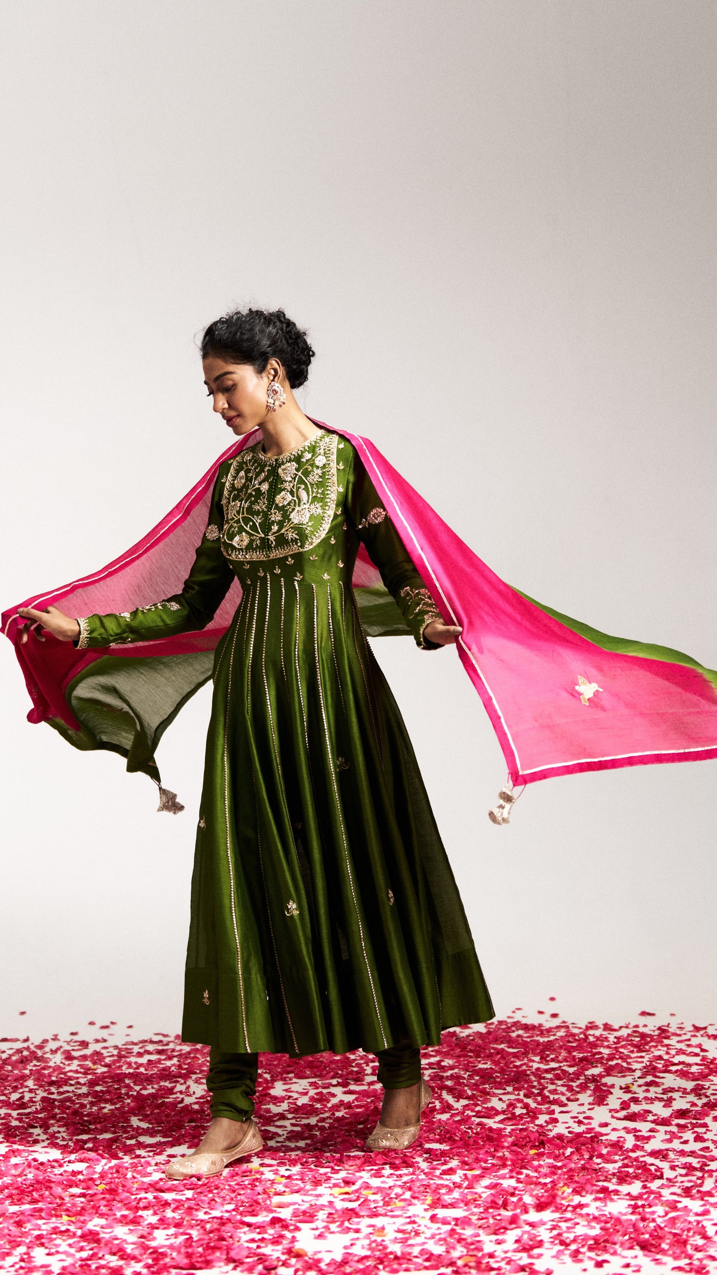 Pitta Green Bajubandh detailed Anarkali Set
