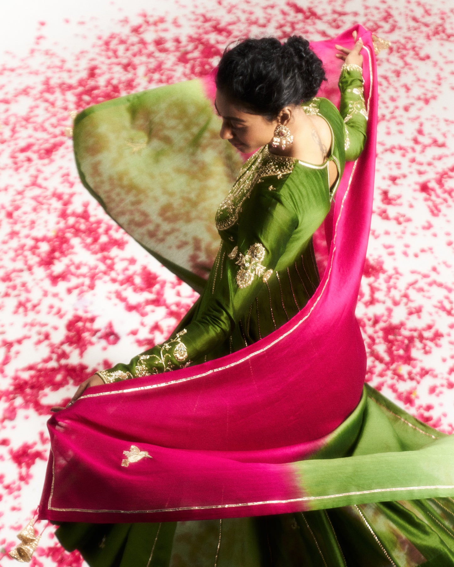 Pitta Green Bajubandh detailed Anarkali Set