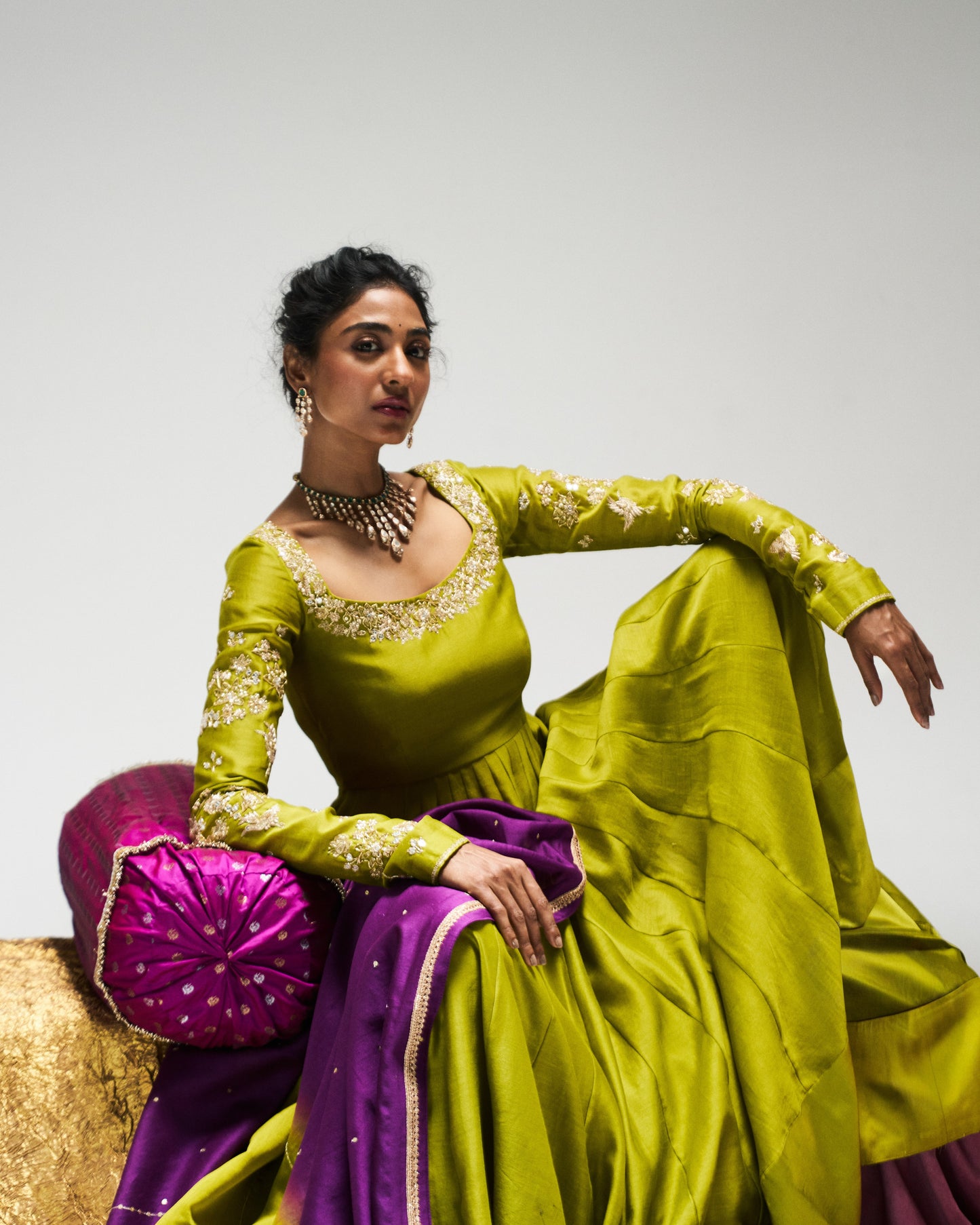 Pitta Green Statement Back detailed Anarkali Set