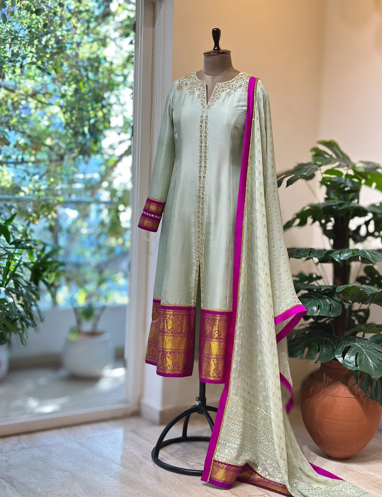 Green Zari detailed Kanchi Set