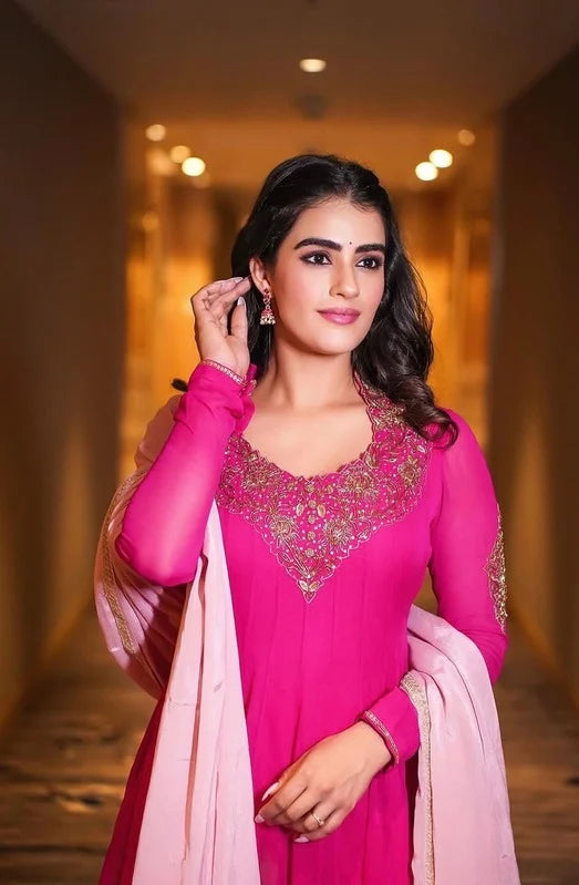 Kavya Thapar in Pink Anarkali Set with Tissue border