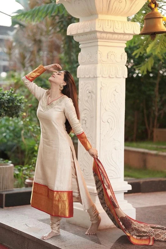 Anu Emmanuel in our Kanchi Suit Set with Ajrakh Dupata