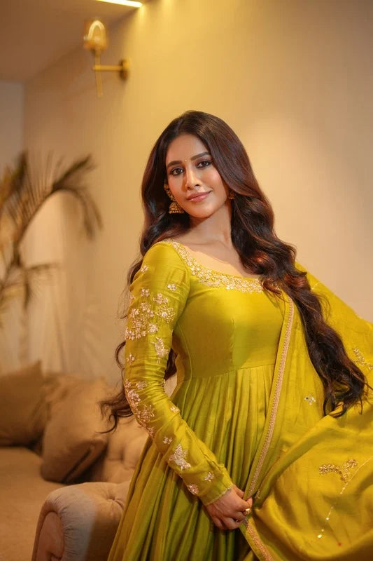 Nabha Natesh in our Pitta Green Anarkali Set with Statement Back