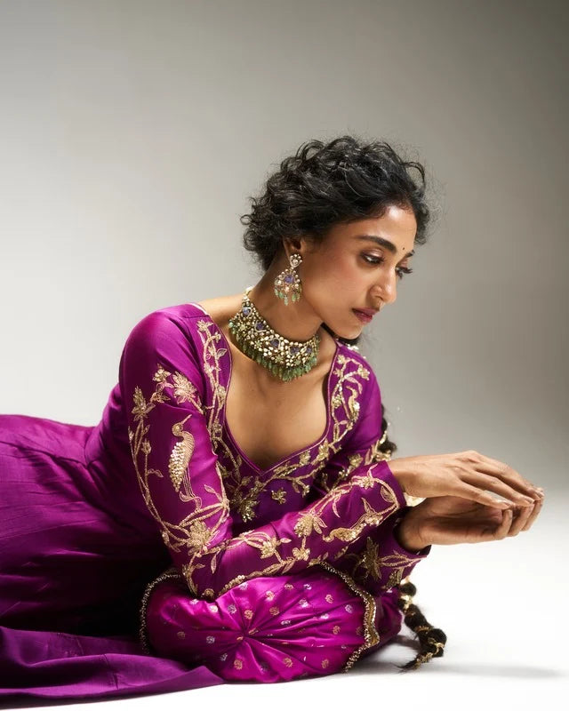 Pitta Purple bird themed sleeve detailed Anarkali Set