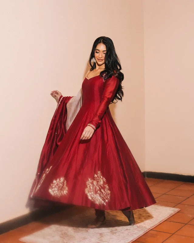 Likhita Yalamanchili in our Pitta Border Motif detailed Anarkali Set