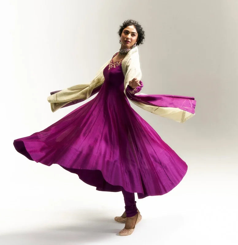 Pitta Purple bird themed sleeve detailed Anarkali Set